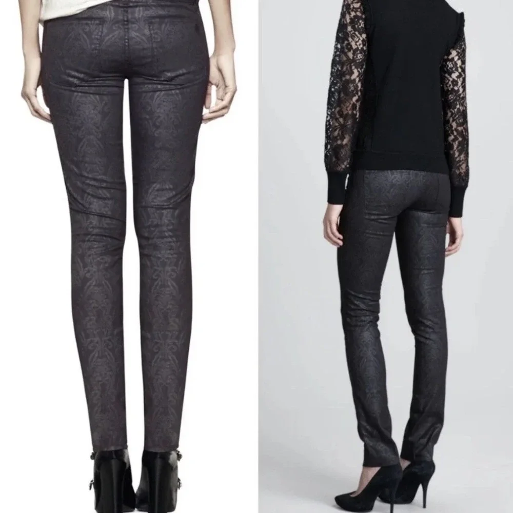 Tory Burch Honour Floral Lattice Jeans Pants‎ Black